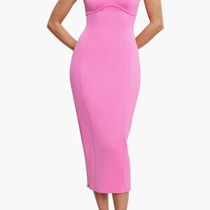 Good American Pink Bodycon Midi Dress Sweetheart Neckline